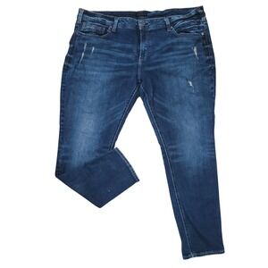 Silver Jeans Co. Distressed Denim Skinny Jeans Dark Wash Stretch Plus 24(37)/L29